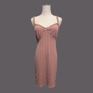 Y2K Womens Babydoll Cable Knit Mini Slip Dress Lace Dusty Rose Coquette Fairy L